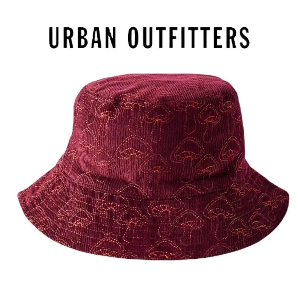 NEW Icon UO Quilted Corduroy Burgundy Embroidered Mushroom Bucket Hat